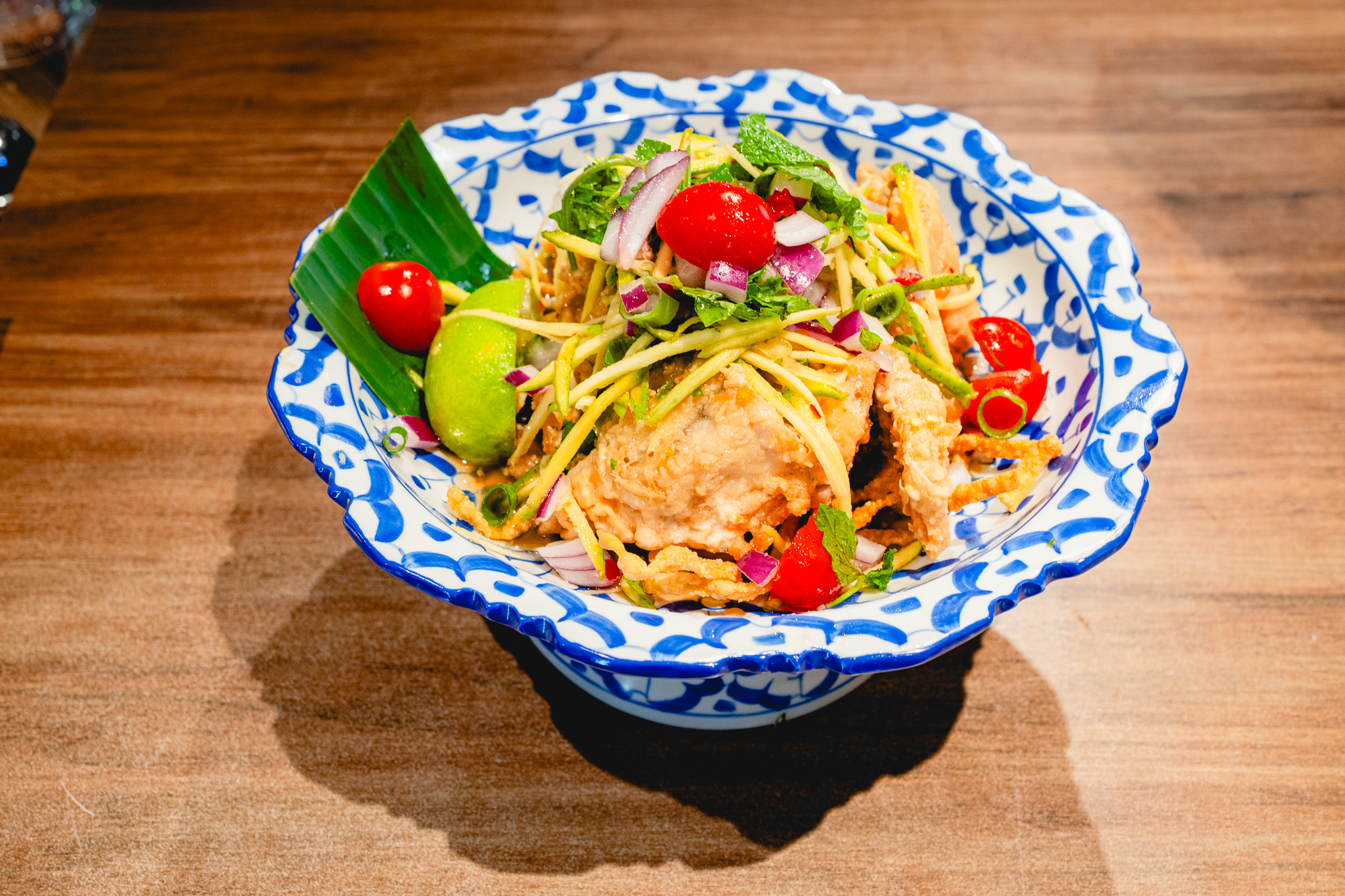Green Mango Salad with Deep Fried Barramundi Fish Fillet